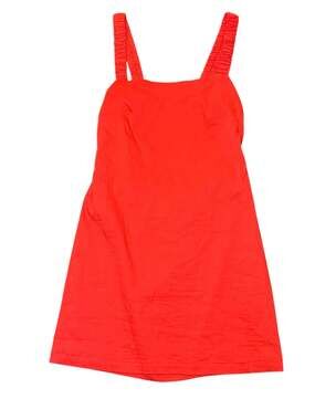 NWT ZARA Red Open Back Linen Blend Mini Dress with Ruched Straps
